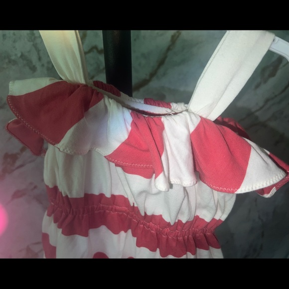 Girls romper short set. Pink and beige striped . - Picture 3 of 5